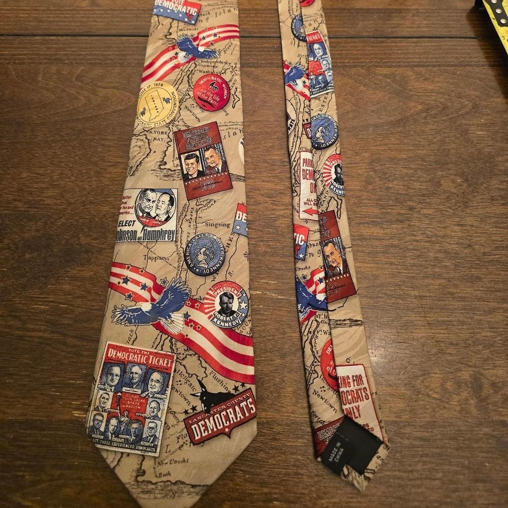 Vintage Democratic Party All Over Print Silk Necktie JFK RFK LBJ Novelty